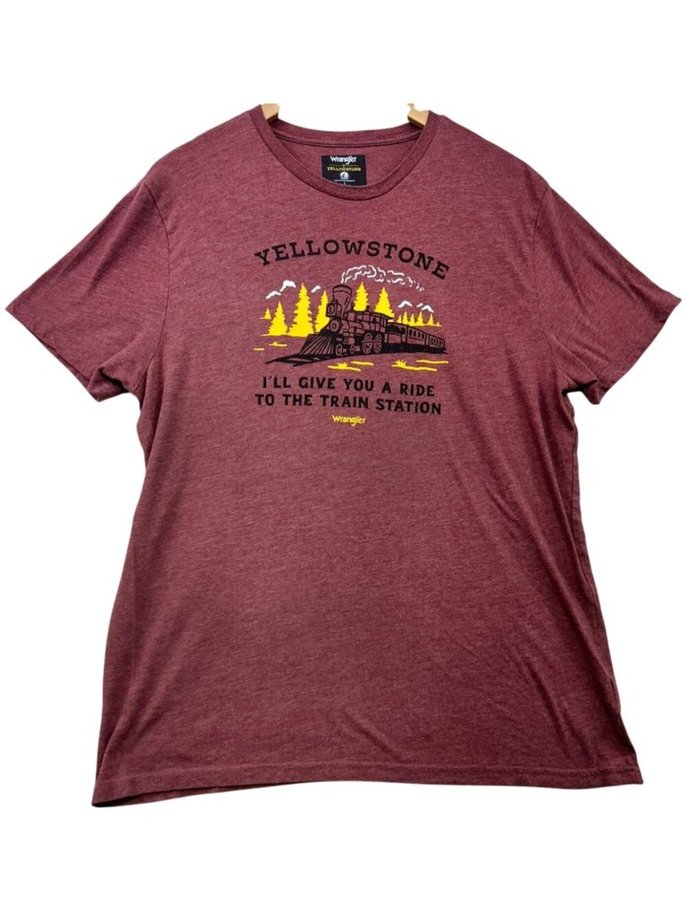 Wrangler Men's Yellowstone Train Station Graphic T-Shirt Size L Heather Burgundy